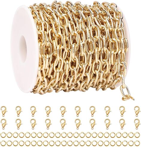 UMAOKANG 16.4 Feet Large Paperclip Chain for Jewelry Making Gold Plated Aluminum Jewelry Chains Bulk with Jump Rings and Lobster Clasps in Saudi Arabia