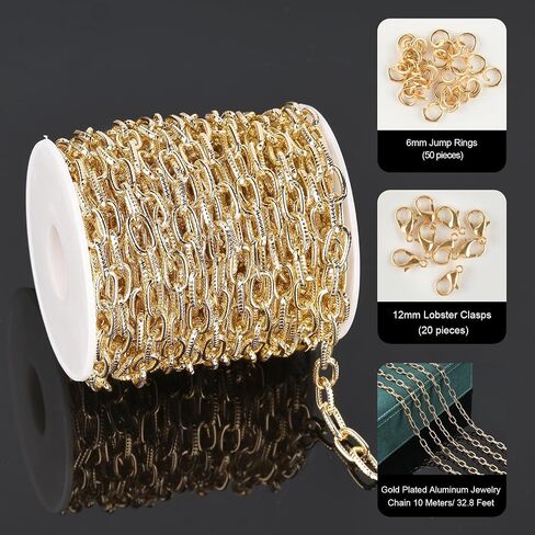 UMAOKANG 16.4 Feet Large Paperclip Chain for Jewelry Making Gold Plated Aluminum Jewelry Chains Bulk with Jump Rings and Lobster Clasps in Saudi Arabia