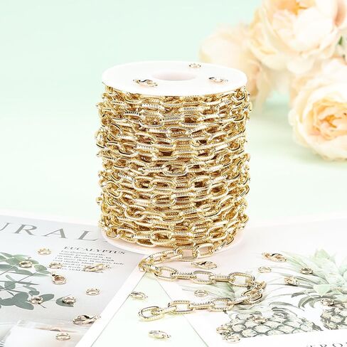 UMAOKANG 16.4 Feet Large Paperclip Chain for Jewelry Making Gold Plated Aluminum Jewelry Chains Bulk with Jump Rings and Lobster Clasps in Saudi Arabia
