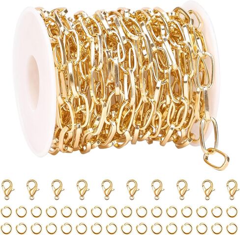 UMAOKANG 16.4 Feet Large Paperclip Chain for Jewelry Making Gold Plated Aluminum Jewelry Chains Bulk with Jump Rings and Lobster Clasps in Saudi Arabia