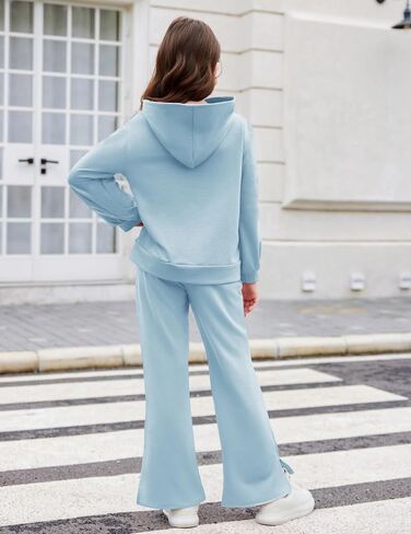 Arshiner Girls 2 Piece Outfits Sweatsuits Sets Kangaroo Pocket Long Sleeve Hooded Sweatshirt with Flare Sweatpants Sets in Kuwait