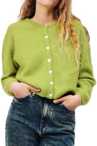 Women's Casual Cardigan Sweater Button Down Crewneck Soft Knit Lightweight Going Out Pullover Tops in Saudi Arabia