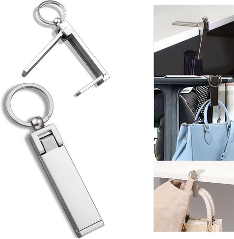KISOY 2Pcs Purse Hook for Table 2-in-1 Table Wallet Hooks and Phone Holders, Foldable Handbag Hangers Purse Hanger Storage Bag Hook for Desk Portable (Silvery, S) in Saudi Arabia