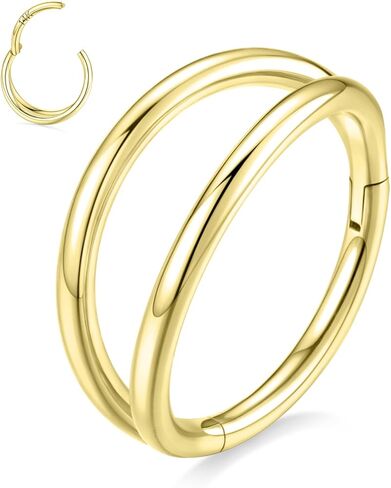 GAGABODY 14K Solid Gold Conch Piercing Jewelry Helix Earring Hoop Double Open Stack Nose Rings Hoop Yellow Gold Septum Rings 16g Tragus Cartilage Daith Earring Hinge Segment Rings Hoop Lip Rings in Saudi Arabia