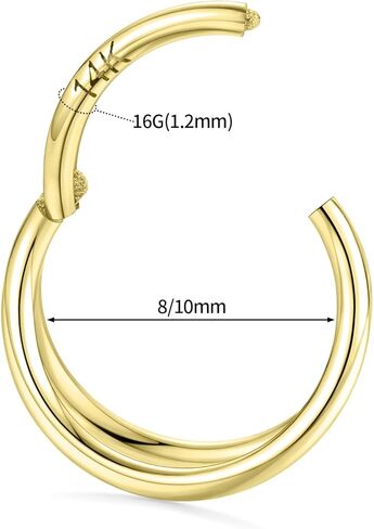 GAGABODY 14K Solid Gold Conch Piercing Jewelry Helix Earring Hoop Double Open Stack Nose Rings Hoop Yellow Gold Septum Rings 16g Tragus Cartilage Daith Earring Hinge Segment Rings Hoop Lip Rings in Saudi Arabia