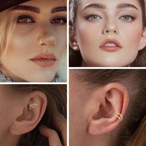 GAGABODY 14K Solid Gold Conch Piercing Jewelry Helix Earring Hoop Double Open Stack Nose Rings Hoop Yellow Gold Septum Rings 16g Tragus Cartilage Daith Earring Hinge Segment Rings Hoop Lip Rings in Saudi Arabia