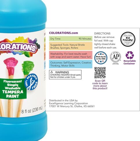 Colorations Washable Tempera Paint, Set of 6 Colors, 8oz Each, Non Toxic Paint, Vibrant Paint, Craft Paint Children, Art Supplies, Homeschool, Home School Use in Saudi Arabia