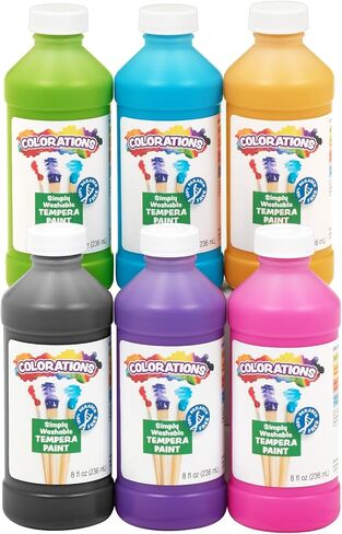 Colorations Washable Tempera Paint, Set of 6 Colors, 8oz Each, Non Toxic Paint, Vibrant Paint, Craft Paint Children, Art Supplies, Homeschool, Home School Use in Saudi Arabia