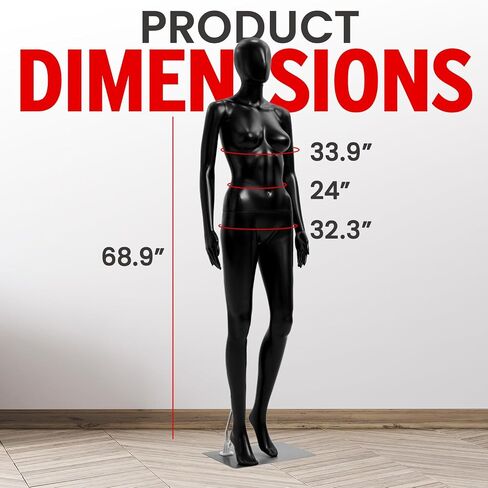 Female Mannequin - Premium Quality Construction, Detailed Dimensions for Realistic Proportions, Sturdy, Durable, and Secure, Versatile Display for Various Clothing Styles, Black in Saudi Arabia
