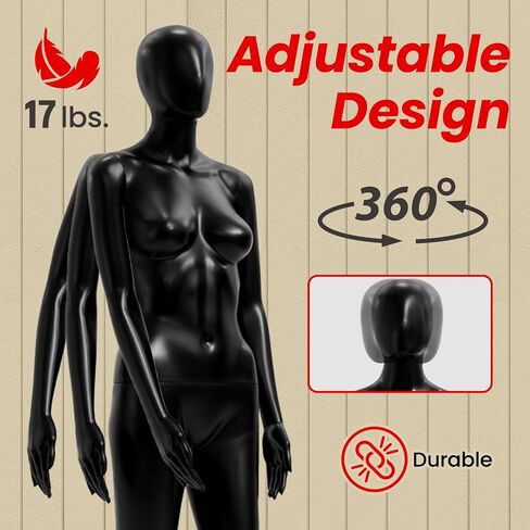 Female Mannequin - Premium Quality Construction, Detailed Dimensions for Realistic Proportions, Sturdy, Durable, and Secure, Versatile Display for Various Clothing Styles, Black in Saudi Arabia