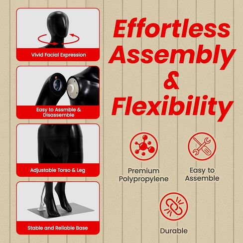 Female Mannequin - Premium Quality Construction, Detailed Dimensions for Realistic Proportions, Sturdy, Durable, and Secure, Versatile Display for Various Clothing Styles, Black in Saudi Arabia