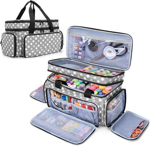 LUXJA Large 2 Layers Sewing Organizer Bag with 5 Detachable Dividers, Sewing Storage Bag for Sewing Supplies, Purple in Kuwait