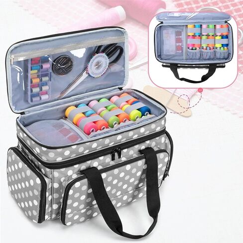 LUXJA Large 2 Layers Sewing Organizer Bag with 5 Detachable Dividers, Sewing Storage Bag for Sewing Supplies, Purple in Kuwait