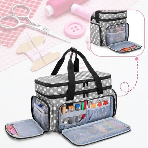 LUXJA Large 2 Layers Sewing Organizer Bag with 5 Detachable Dividers, Sewing Storage Bag for Sewing Supplies, Purple in Kuwait