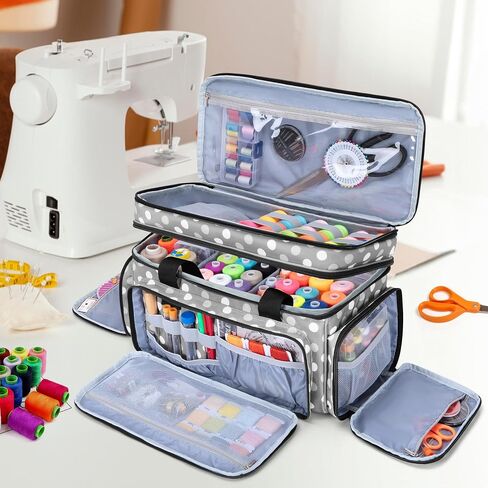 LUXJA Large 2 Layers Sewing Organizer Bag with 5 Detachable Dividers, Sewing Storage Bag for Sewing Supplies, Purple in Kuwait