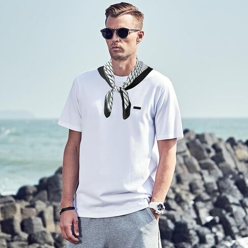 GERINLY Stripe Neckerchief for Men, Minimalism Square Scarf with Lines Pattern, Classic Bandana Silk Feel in Saudi Arabia
