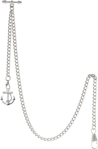 Men's Albert Chain Pocket Watch Curb Link Key Chain 2 Hooks with Antique Anchor Pendant Design Charm Fob T Bar in Saudi Arabia
