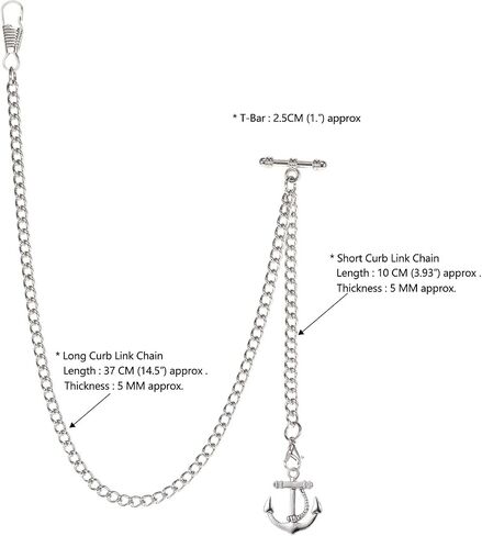 Men's Albert Chain Pocket Watch Curb Link Key Chain 2 Hooks with Antique Anchor Pendant Design Charm Fob T Bar in Saudi Arabia