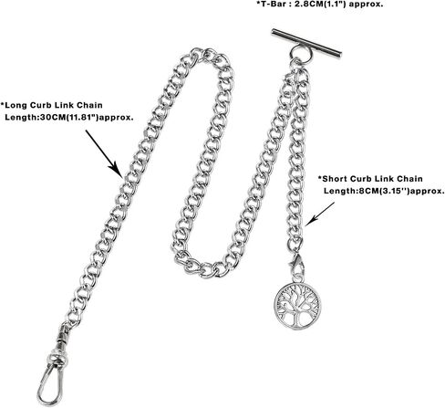 ZTA Albert Chain Pocket Watch Chain Fob Chain with Life Tree Design Pendant Medal Fob with T Bar Swivel Clasp in Saudi Arabia