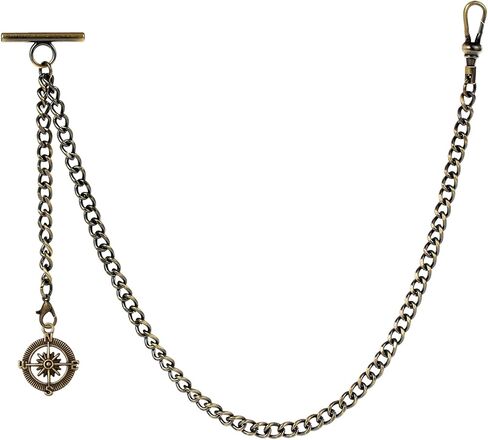 ZTA Albert Chain Pocket Watch Chain Fob Chain with Compass Design Pendant Medal Fob with T Bar Swivel Clasp in Saudi Arabia
