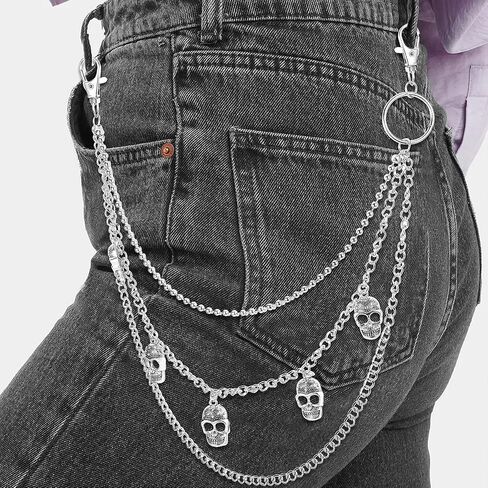 Pants Chain, Punk Goth Pant Chains Trouser Chains Hip Hop Pocket Jean Chain Acrylic Wallet Chains Layered Keychains Belt Trouser Chain for Women and Men in Saudi Arabia
