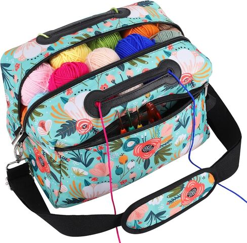 icolor Crochet Bag Organizer | Yarn Storage Tote Holder | Knitting Bag for Knitting Crocheting with Shoulder Strap & Zipper Pockets for Crochet Hooks Needles Accessories for Women (Green) in Kuwait