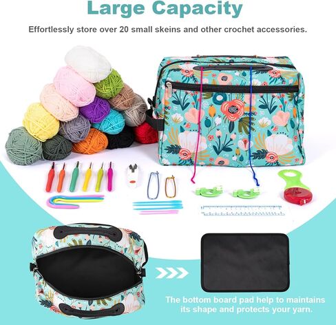 icolor Crochet Bag Organizer | Yarn Storage Tote Holder | Knitting Bag for Knitting Crocheting with Shoulder Strap & Zipper Pockets for Crochet Hooks Needles Accessories for Women (Green) in Kuwait