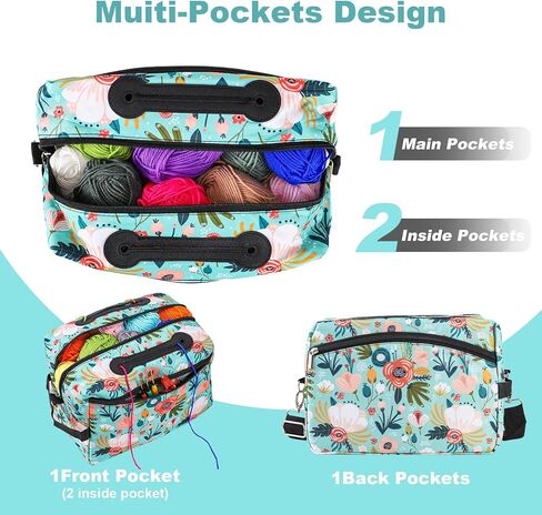 icolor Crochet Bag Organizer | Yarn Storage Tote Holder | Knitting Bag for Knitting Crocheting with Shoulder Strap & Zipper Pockets for Crochet Hooks Needles Accessories for Women (Green) in Kuwait