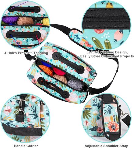 icolor Crochet Bag Organizer | Yarn Storage Tote Holder | Knitting Bag for Knitting Crocheting with Shoulder Strap & Zipper Pockets for Crochet Hooks Needles Accessories for Women (Green) in Kuwait