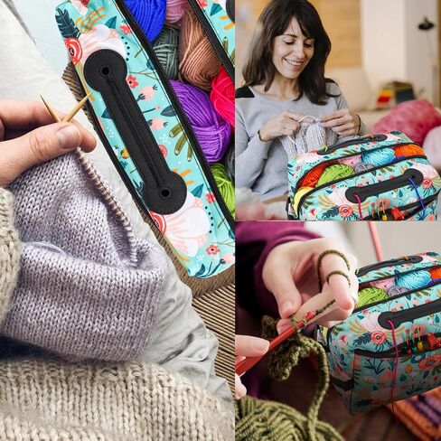 icolor Crochet Bag Organizer | Yarn Storage Tote Holder | Knitting Bag for Knitting Crocheting with Shoulder Strap & Zipper Pockets for Crochet Hooks Needles Accessories for Women (Green) in Kuwait