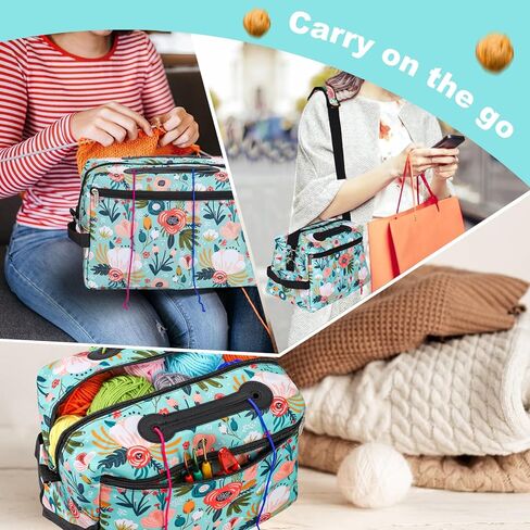 icolor Crochet Bag Organizer | Yarn Storage Tote Holder | Knitting Bag for Knitting Crocheting with Shoulder Strap & Zipper Pockets for Crochet Hooks Needles Accessories for Women (Green) in Kuwait