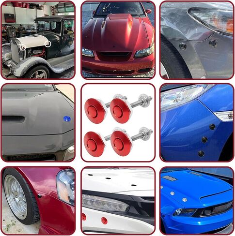 Packs of 8 Universal Aluminum Vehicle Hood Pins-Quick Release Lock Latch Bumper-License Plate Lock Clip，Quick Release Lock Latch Bumper (Red) in Saudi Arabia