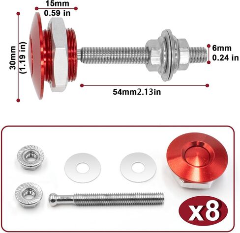 Packs of 8 Universal Aluminum Vehicle Hood Pins-Quick Release Lock Latch Bumper-License Plate Lock Clip，Quick Release Lock Latch Bumper (Red) in Saudi Arabia