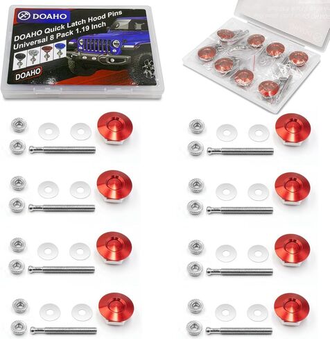 Packs of 8 Universal Aluminum Vehicle Hood Pins-Quick Release Lock Latch Bumper-License Plate Lock Clip，Quick Release Lock Latch Bumper (Red) in Saudi Arabia