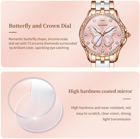 ساعات OLEVS للنساء باللون الذهبي الوردي بلونين موضة الأبيض السيراميك ساعات المعصم للسيدات الوردي/الأحمر الهاتفي الفولاذ المقاوم للصدأ مقاوم للماء التاريخ in Kuwait