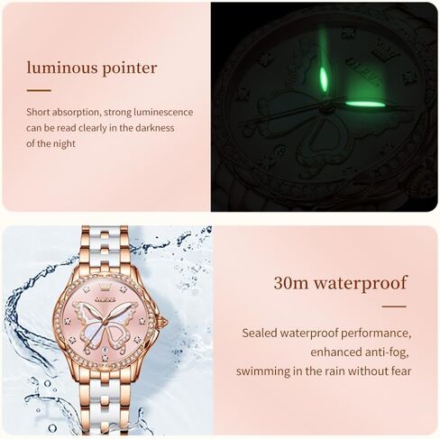 ساعات OLEVS للنساء باللون الذهبي الوردي بلونين موضة الأبيض السيراميك ساعات المعصم للسيدات الوردي/الأحمر الهاتفي الفولاذ المقاوم للصدأ مقاوم للماء التاريخ in Kuwait