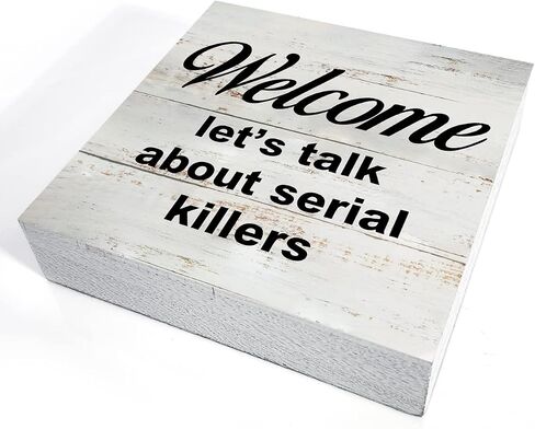 True Crime Gifts Funny Probably Thinking about Food or Serial Killers Wooden Box Sign Desk Decor Rustic Wood Block Plaque Box Sign for Home Office Shelf Table Decoration (5 X 5 Inch) in Saudi Arabia