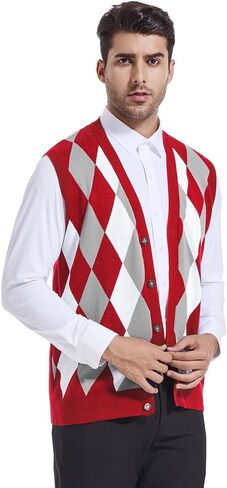 Beotyshow Mens Argyle Sweater Vests V Neck Sleeveless Cardigan Vest Knitwear in Saudi Arabia