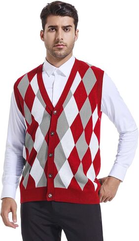 Beotyshow Mens Argyle Sweater Vests V Neck Sleeveless Cardigan Vest Knitwear in Saudi Arabia