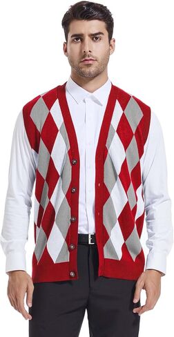 Beotyshow Mens Argyle Sweater Vests V Neck Sleeveless Cardigan Vest Knitwear in Saudi Arabia