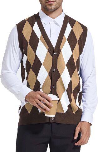 Beotyshow Mens Argyle Sweater Vests V Neck Sleeveless Cardigan Vest Knitwear in Saudi Arabia