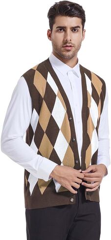 Beotyshow Mens Argyle Sweater Vests V Neck Sleeveless Cardigan Vest Knitwear in Saudi Arabia