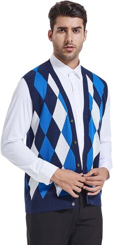 Beotyshow Mens Argyle Sweater Vests V Neck Sleeveless Cardigan Vest Knitwear in Kuwait