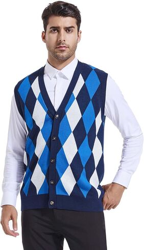 Beotyshow Mens Argyle Sweater Vests V Neck Sleeveless Cardigan Vest Knitwear in Kuwait