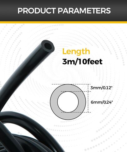 10Ft Vacuum Hose,Silicone Vacuum Tubing Hose Line,Vacuum Hose Automotive,Car Accessories High Performance Vacuum Line Vacuum Tubing,1/4" Inner Diameter Hose for Vehicle Radiator (Black) in Saudi Arabia