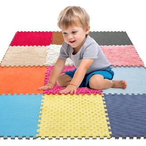 MOTGOM 12 Set Sensory Floor Tiles - Textured Sensory Mats, Interlocking Sensory Rug Sensory Toys for Autistic Children Kids Baby Toddler Multi Sensory Exploration, Tactile Play, Fidgeting Activity
