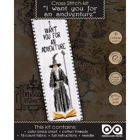 Cross Stitch Kit 'Lord of The Rings: I Want You for an Adventure' - DIY Embroidery Bookmark with Gandalf's Pattern