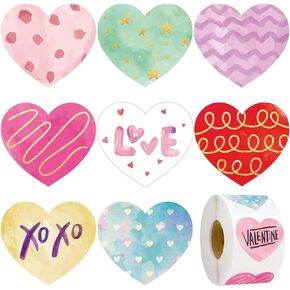 Heart Stickers Valentines Stickers for Kids Watercolor Love Valentines Day Stickers Party Classroom Gift Decor Roll 500PCS