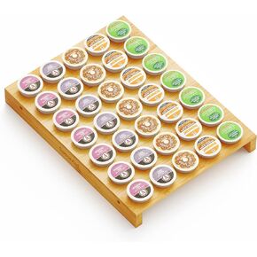 SpaceAid Bamboo K Cup Drawer Organizer Insert, Kitchen K Cups Coffee Pod Holder Tray Organizers for Kcup Coffee Station Drawer Storage Organization (35 Slots)
