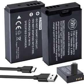 بطارية BM Premium LP-E12 مع منفذ شحن USB-C مدمج لكاميرات Canon EOS-M وEOS M2 وEOS M10 وEOS M50 وEOS M50 Mark II وEOS M100 وEOS M200 وSX70 HS وRebel SL1 الرقمية